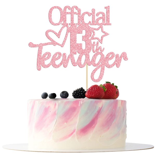 Gyufise 1 Pack Pink Glitter Official Teenager 13 Cake Topper Boys Girls Happy 13th Birthday Cake Decoration Teenager Birthday Party Supplies Cheers to 13 Years Party Supplies