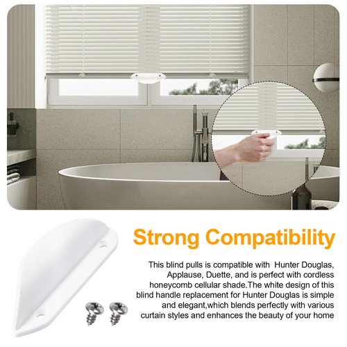 LEWEREST 2 Pack Blind Pull Handle for Hunter Douglas Cordless Honeycomb Cellular Shade Repair Kit, Lift Handles Parts Replacement for Vertical Cordless Window Shades and Blinds, Easy to Pull, White