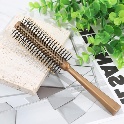 Small Round Brush, Round Hair Brush for Blow Drying with Nylon Bristles Portable Gold Roll Brush, 1 Inch Mini Quiff Roller for Women Short Long Hair Thin Hair Curling Bangs Men Beard Styling