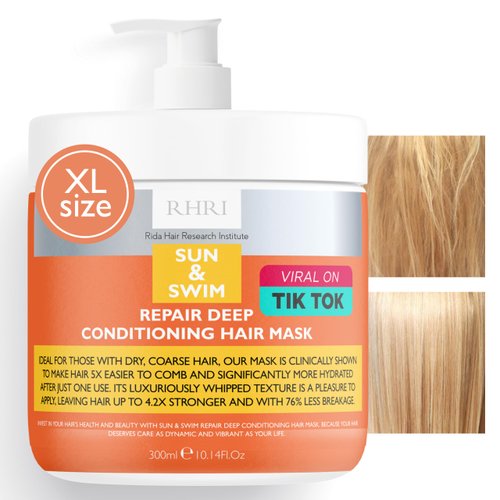 Sun & Swim Repair Deep Conditioning Hair Mask, Hydrates and Strengthens Dry, Coarse Hair Contains Hyaluronic Acid, Hydrolyzed Protein, and Squalane, Reduces Breakage by 76%, UV and Chlorine Protection
