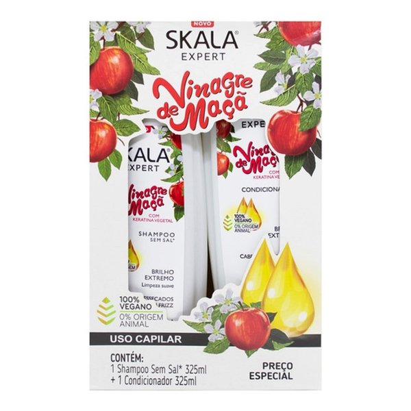Skala Expert Vinagre de Maçā - Apple Cider Vinegar Shampoo & Conditioner Infused with Pure 100% Natural ingredients Vegan Formula | Experience Healthier, Fuller & Thicker Looking Hair - Imported from Brazil