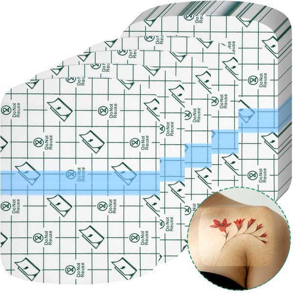 Nuanchu 50 Pcs Transparent Stretch Waterproof Adhesive Bandage Protective Bandage Clear Film Dressing Cover Stretch Tape Round Shower Patch for Tattoos Wound Dressing Adhesive Patches (4 x 5.1 Inch)