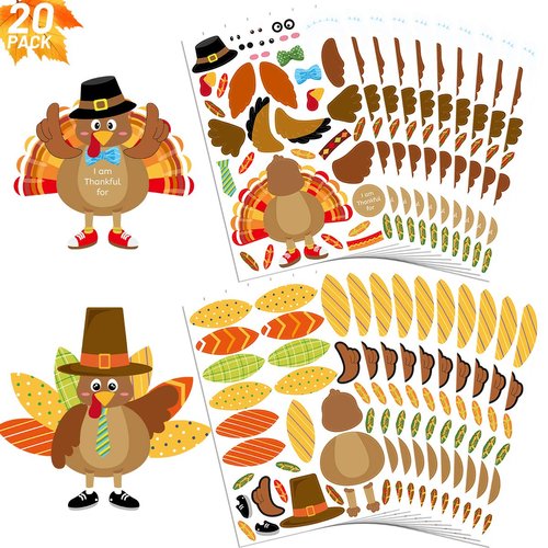 Make-A-Turkey Stickers Thanksgiving Crafts for Kids Make Your Own Turkey Craft Sets for Thanksgiving Party Favors Game Activities Supplies 20Pcs