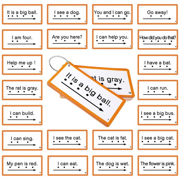 Junkin 60 Pcs Sight Word Sentence Cards Phonics Flash Cards for Kids Kindergarten Preschool, Education Sight Word Games Flashcards for Early Childhood Home School Daily Sentence Building Reading Toy