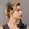 GORTIN 1920s Flapper Feather Hair Clip Great Gatsby Feather Headband Black Peacock Feather Headpiece Rhiestone Head Band Art Deco Headwear Party Prom Flapper Hair Accessories For Women and Girls