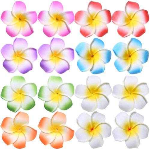 Flower Hair Clips Hawaiian Hawaii Hair Clip Set Plumeria Hibiscus Barrettes Women Girls Baby Foam Wedding Vacation Beach Party Decorations Cosplay Costume Handmade Hair Accessories Plumeria 16 Pack