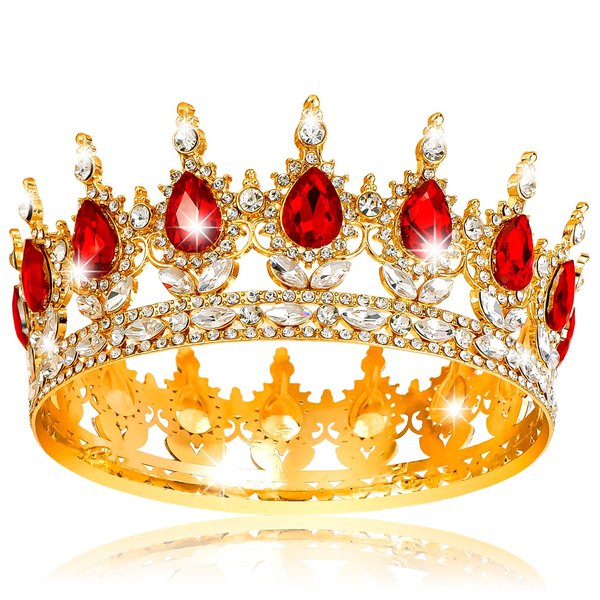 Aprince Crowns for Women Queen Crown Crystal Tiara Crown Princess Crown and Tiara Rhinestone Crown Headband for Girls Costume Party Wedding Crown Bride Tiaras Hair Accessories for Birthday Party Prom Cosplay (Gold+Red)