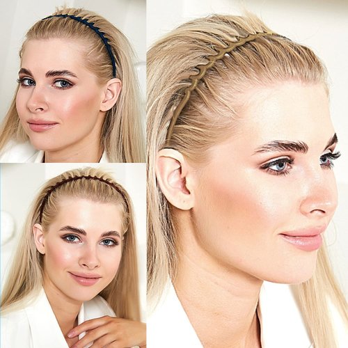 LAPOHI 6 PCS Zig Zag Headbands for Women and Girls Shark Teeth Plastic Hair Band 90s Non Slip Comb Spike Clear Headband