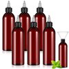Barydat 6 Pcs Twist Top Applicator Bottle 8 oz Refillable Squeeze Bottle Empty Hair Oil Applicator Amber Plastic Bottles with Open Close Nozzle and 2 Funnels for Liquid Hair Oil Shampoo Lotion