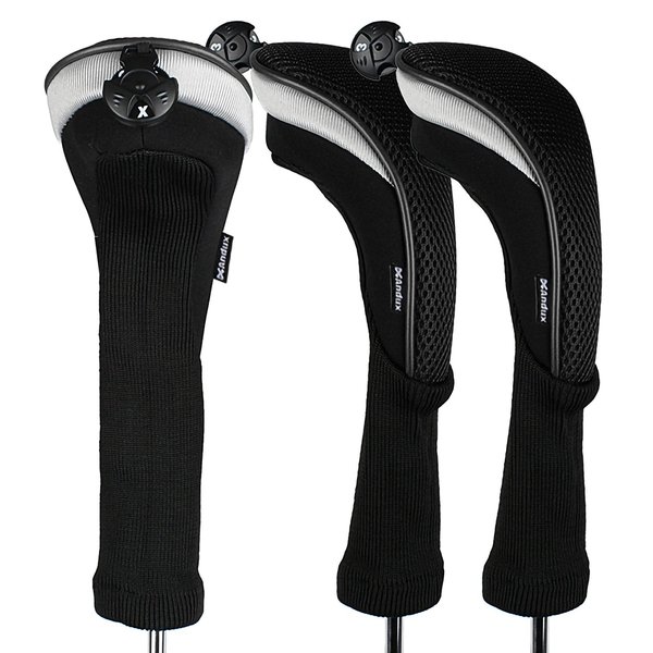 Andux 3pcs/Pack Long Neck Golf Hybrid Club Head Covers Dial No. Tag CTMT-02 Black