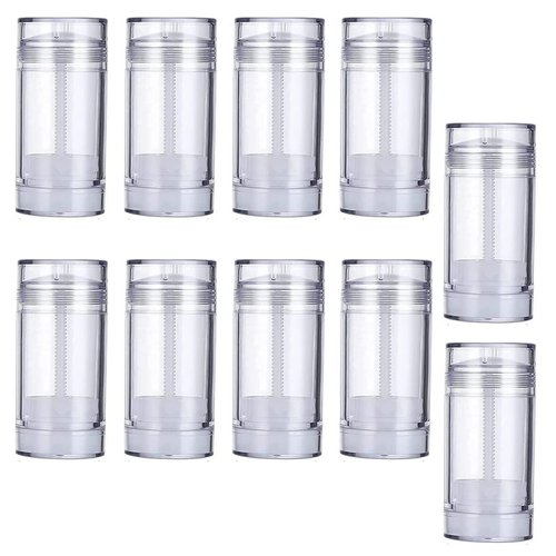 Minsily 10 Pcs 75ml Clear Empty Round Deodorant Containers 2.5 oz Twist Up Bottom Filling Stick Tube Plastic Lip Balm Tube Refillable Deodorant Bottle DIY Make Own Deodorant Lipstick Crayon Chapstick