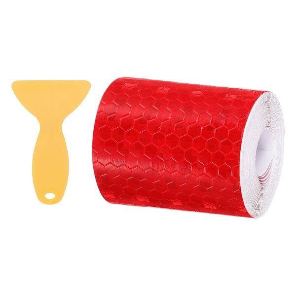 PATIKIL 2 Inch x 10 ft Reflective Tape, 1 Roll Waterproof Self Adhesive High Visibility Caution Warning Safety Tape Reflector with Scraper for Trucks Trailers Cars, Red