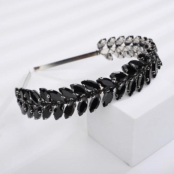 Teyglen Wedding Rhinestone Crystal Headband Bridal Black Crystal Hair Crown Handmade Full Black Red Blue Rhinestone Hair Pieces Band Vintage Headpieces Hair Jewelry for Wedding Prom Birthday Party