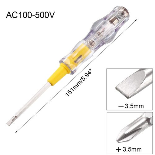 uxcell Voltage Tester Pen AC 100-500V with 3.5mm Slotted Phillips Screwdriver 151mm Length for Circuit Test, Clear and Yellow