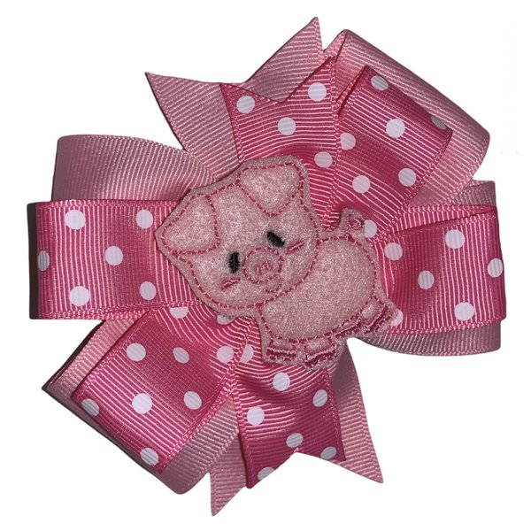 Pink Pig Pinwheel Hair Bow 4"