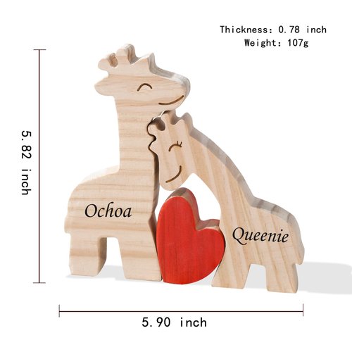 LucySky Personalized Wooden Giraffe Puzzle with 2-5 Family Name, Custom Family Name Puzzle, Customized Wooden Puzzle Gifts for Christmas Birthday Housewarming Mother's Day