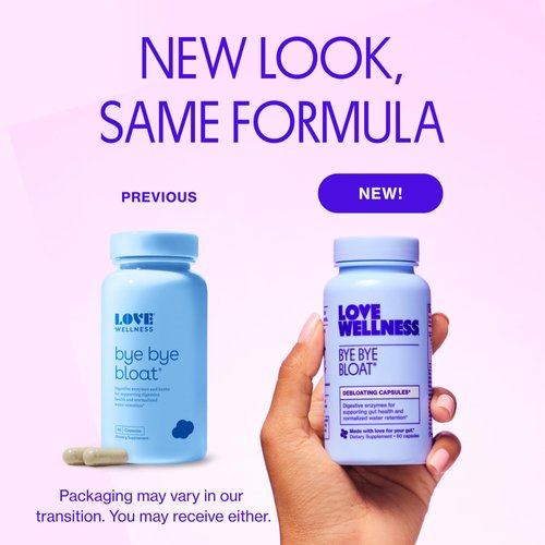 Love Wellness Bye Bye Bloat | Digestive Enzymes for Fast Acting Bloating Relief for Women | Helps Reduce Water Retention & Gas Relief | Supports Digestive Health with Fenugreek & Dandelion | 60 Count