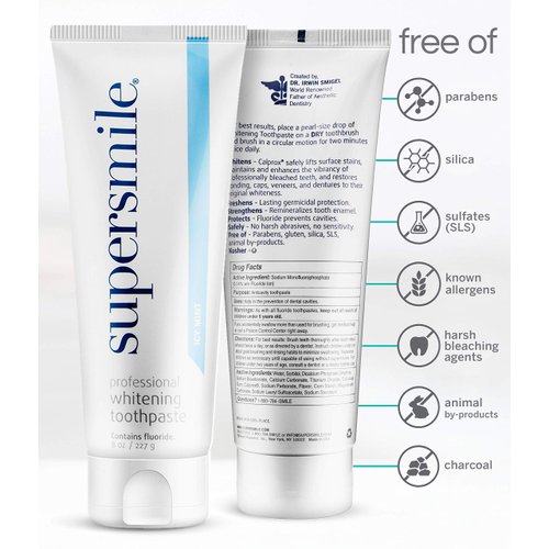 Supersmile Professional Teeth Whitening Toothpaste with Fluoride, Icy Mint, 8 oz