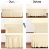 Pearled Ivory Spandex Table Skirts Table Covers for Rectangle Tables 6ft, Pearled Ivory Stretchable Folding Table Cloth for Weddings, Birthday Parties, Banquet, Baby Shower