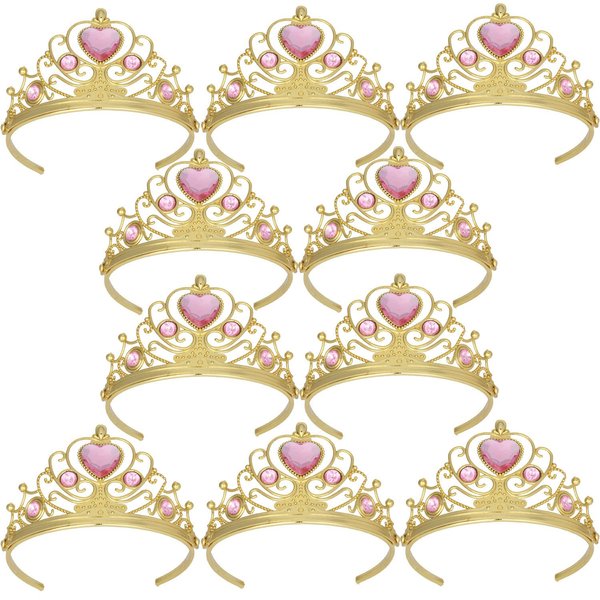 Princess Dress Up Crowns for Little Girls Gold Plastic Tiaras Crown Set Party Favors Pink Tiaras Tiaras and Crowns for Costume Accessories (10 Pack)