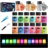Glow in The Dark Pigment Mica Powder - 12 Colors Luminous Powder 20g/0.7oz and 3 Colors Gold Foil Flakes 2g, Epoxy Resin Color Dyes for Resin Art, Slime, Nail Art, Acrylic Paint and DIY Crafts