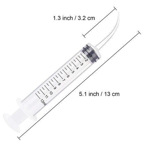 Benvo 6 Pack Disposable Dental Syringe 12ml with Curved Tip Dental Irrigation Syringe for Mouthwash Oral Care, Tonsil Stones Squirt Liquid Injection, Oil, Glue, Lab Pet Feeding(With Clear Measurement)