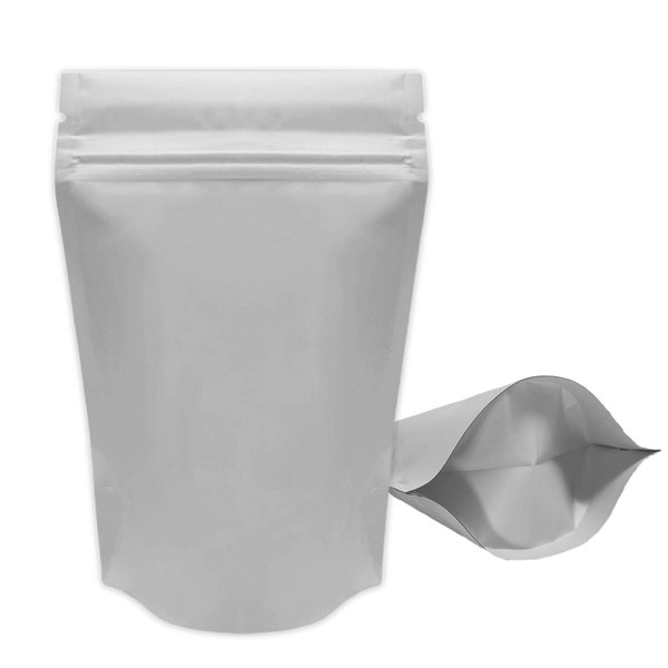 100PCS Resealable Smell Proof Stand Up and Flat Bags Aluminum Foil Pouch Bag 4 x 6 and 6 X 9 Inches Reclosable Mylar Ziplock Bag Food Storage Grip Seal Wrap (White Stand UP, 4X6 Inch)