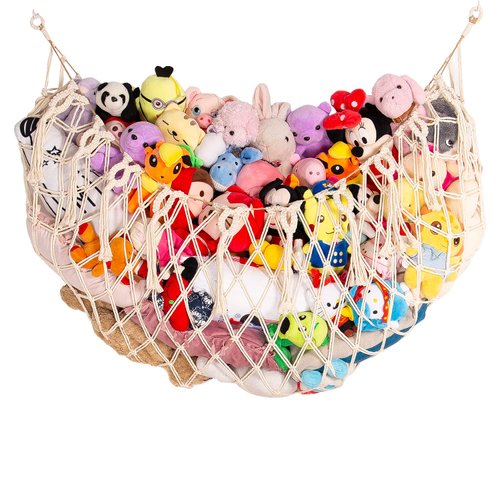 YKBU Stuffed Animal Net or Hammock Wall Hanging Net for Stuffed Animal Storage Macrame Toy Display Plush Toy Holder Soft Toy organizer for Nurery Baby Bedroom Playroom-Cream
