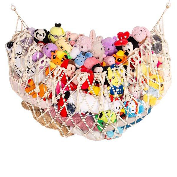 YKBU Stuffed Animal Net or Hammock Wall Hanging Net for Stuffed Animal Storage Macrame Toy Display Plush Toy Holder Soft Toy organizer for Nurery Baby Bedroom Playroom-Cream