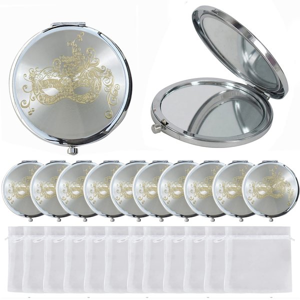 Wise Friends 12 Pcs Masquerade Mask Compact Mirrors - Quinceanera/Sweet 16 (White)