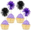 Gyufise 30Pcs Foil Firework Cupcake Toppers Sparkle Tinsel Cake Toppers Tinsel Drink Cake Decoration Cocktail Picks for Birthday Wedding Graduation Party Supplies Black Purple