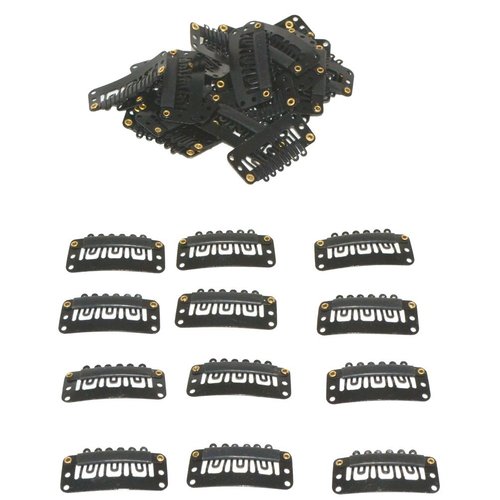 Geoot Snap Clips 50pcs U-shape Metal Clips for Hair Extensions DIY (Black)