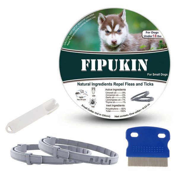 Natural & Safe Flea and Tick Collar for Small Dogs, 2 * 8 Months Protection, Waterproof, 13.8 inch, One Size Fits All, Free Comb and Tick Removal Tool (2 Pack)