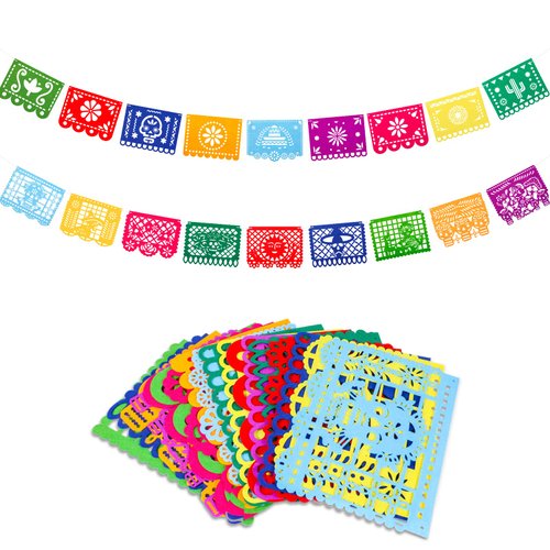 Qpout 2pcs Mexican Fiesta Party Felt Banner Dia De Los Muertos Day of The Dead Fiesta Hanging Banner Cinco de Mayo Papel Picado Fiesta Banner Cino de Mayo Party Decorations(7.8 * 5.9 inch)