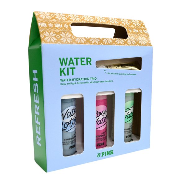 Victoria's Secret PINK Water Body Care Gift Set: Water Lotion, Rose Water, Cucumber Water Mini Lotions & Lip Mask