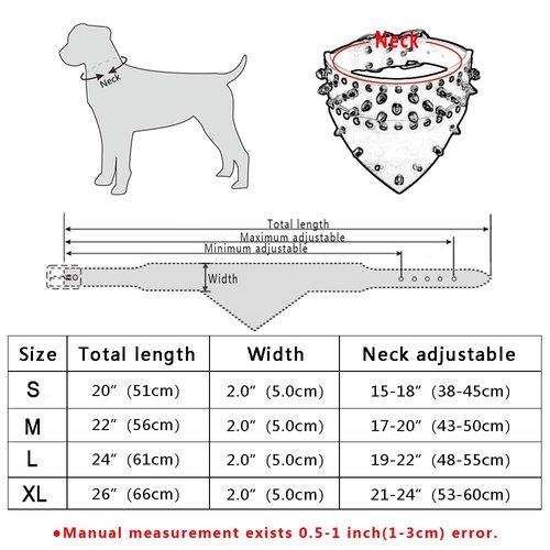 Didog 2" Width Bandana Style Scarf Leather Dog Collar, Spiked Studded Fit Dalmatian Pit Bull Terrier,Brown M Size