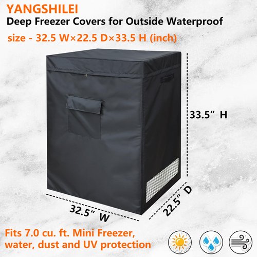 Chest Freezer Covers for Outside(32.5W×22.5D×33.5H)in,Compatible with midea 7.0 Cubic Feet Chest Freezer,Black Deep Freezer Covers Waterproof Top With Zipper to Open, Outdoor All-season Protection