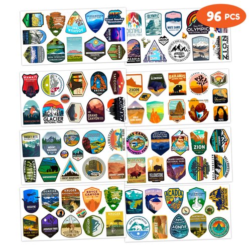 96 PCS Camping National Park Outdoors Temporary Tattoos Stickers Birthday Party Decorations Supplies Adventure Wilderness Nature Tattoo Sticker Gifts for Girls Boys School Rewards Carnival Christmas