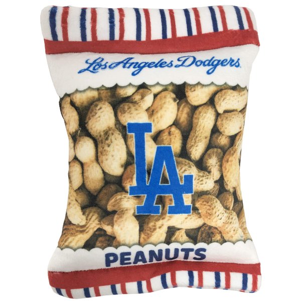 MLB Los Angeles Dodgers Plush Peanuts Snack Toy for Dogs & Cats with Embroidered Team Name & Logo with Inner Squeaker