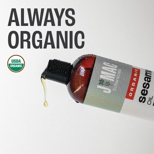 J Mac Botanicals, Organic Sesame Oil (16 oz plastic bottle), Cold-pressed, organic sesame oil for skin, ayurveda body oil for massage, Organic & Unrefined Ayurvedic Oil for Skin, Hair, Oil Pulling