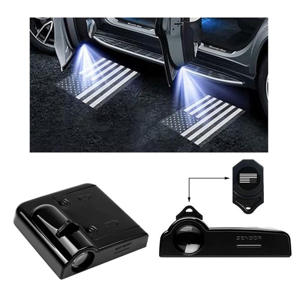 2PCS Car Door Lights Logo Projector, Wireless Car Door Logo Light, LED Welcome Courtesy Light Ghost Shadow Projector Lamp, Holeless Magnet Sensor Light Accessories