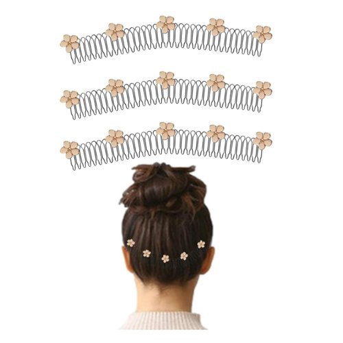 3Pcs (White) Stretchable Invisible Flower Hair Clips- U Shape Hair Finishing Fixer Comb| Stretchable Hair Pin, Cute Invisible Hair Holder, U Pin Hair Clips, Hair Styling Tools Hair Accessories