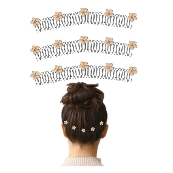 3Pcs (White) Stretchable Invisible Flower Hair Clips- U Shape Hair Finishing Fixer Comb| Stretchable Hair Pin, Cute Invisible Hair Holder, U Pin Hair Clips, Hair Styling Tools Hair Accessories