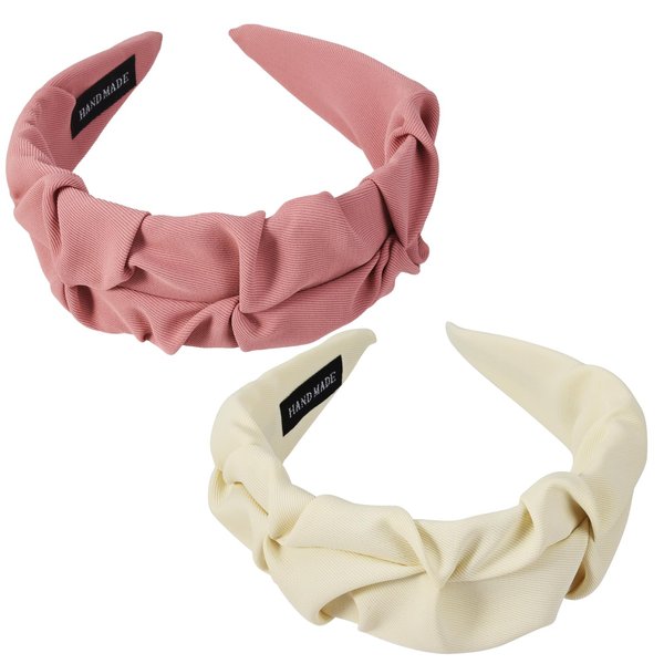 Yonchic 2-Piece Wide Headband, Cute Headbands for Women Girls Thin/Medium Thick Hair, Non-Slip Fashion Hairbands Hair Accessories (White & Pink)