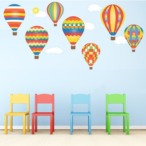 Hot Air Balloons Wall Decals Primary Colors Eco-Friendly Matte Fabric Wall Stickers