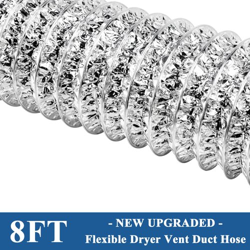 Funmit Dryer Vent Hose Kit - 4 In Diameter by 8 Ft Length - with 2 Stainless Steel Worm Clamp - Flexible Universal Aluminum Foil Non-Insulated - Silver