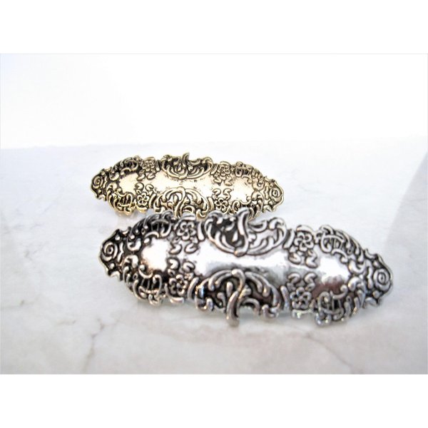 Silver or bronze metal viking nordic filigree hair clip barrette for fine thin (Primary color: Silver)
