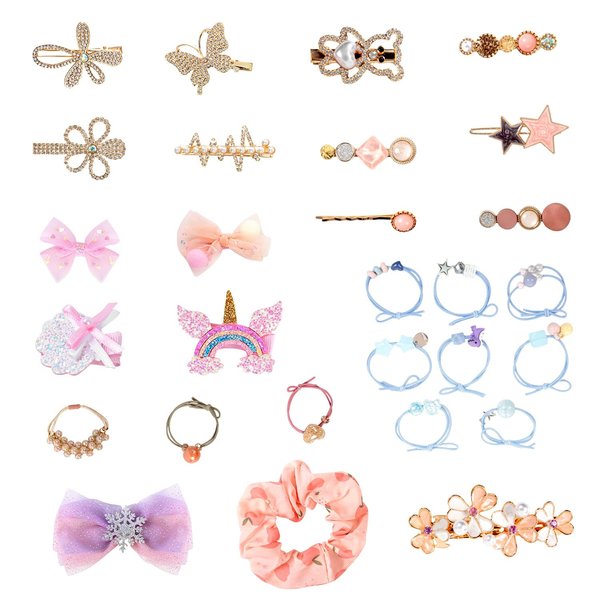 Qopoto Hair Accessories Kit for Girls Including 32 Pieces Hair Clips, Hair Barrettes, Hair Ties, Hair Bows - Great Gift for Birthday, Christmas, Party, Age 4-15 (Crystal)