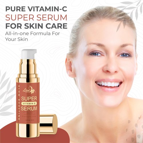 Live Healthy Super Vitamin C Serum - Natural Vitamin C Face Serum - Anti Aging & Brightening Solution for Wrinkles, Fine Lines, Age Spots, Dark Circles, Pore Reducing Serum - For Mature Skin | 1 fl oz