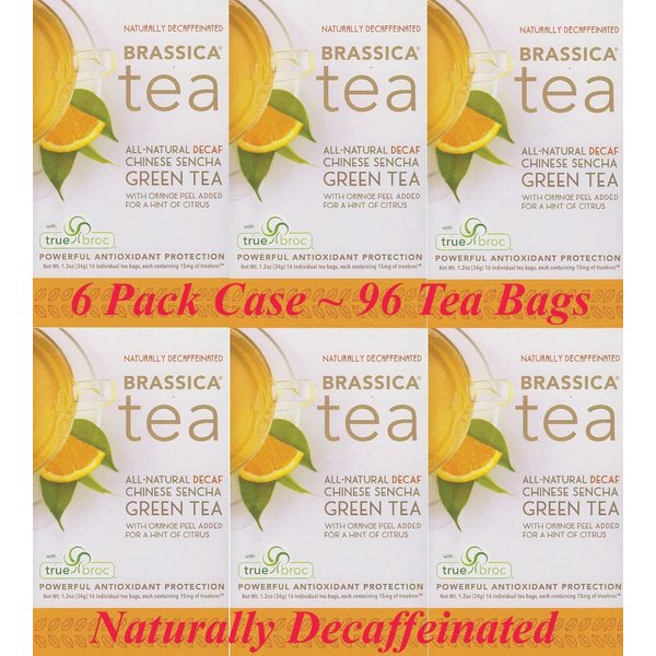 Brassica® DECAF. Green W/Orange Tea W/sgs~ 6 Boxes (96 Tea Bags)